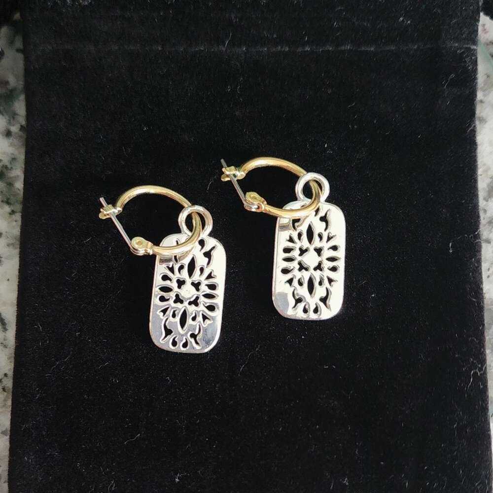 VTG Premier Designs Silver/Gold-Tone Earrings-Retro Dangle Hoop Loop-Like New!